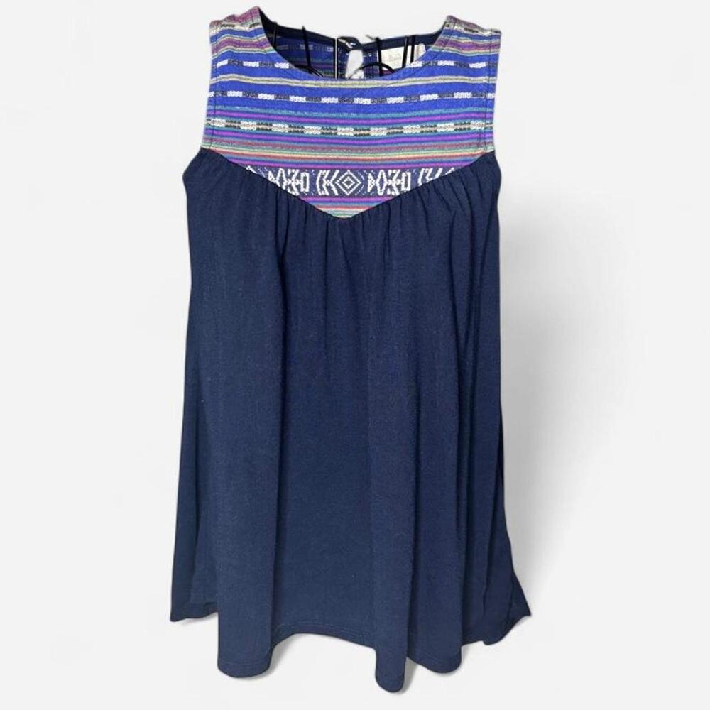 Altar'd State Geometric Embroidered Yoke Tank Top Navy Blue Size S Boho